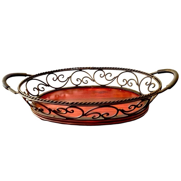 EUC! TEMP-TATIONS CAST IRON AND WOOD SERVING TRAY - Picture 4 of 11